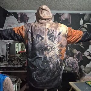 Guard Wolf Native American‎ Hooded Cloak Coat 2XL
